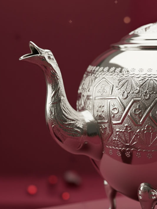 Théière Marocaine Fassi en Laiton Nickelé – Motifs Fassi